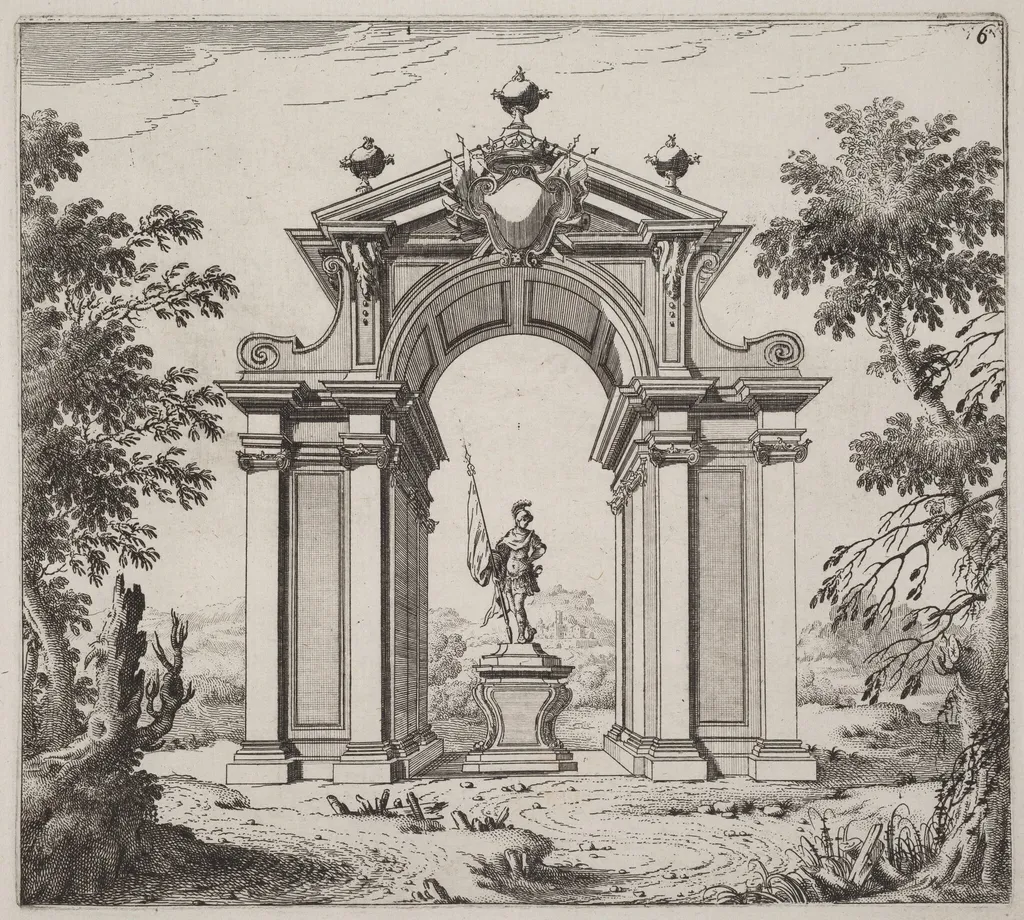 Triumphal Arch in a Landscape, by Giuseppe Antonio Landi, ink, 1753