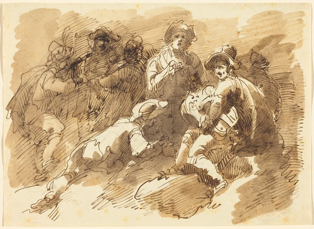 A Convivial Gathering with a Man Playing a Hurdy-Gurdy, by Giuseppe Bernardino Bison, chalk, 1803