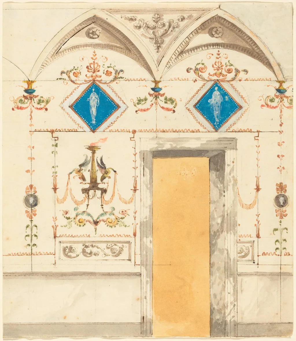 Pompeiian Wall Decoration, by Giuseppe Bernardino Bison, gouache, 1803