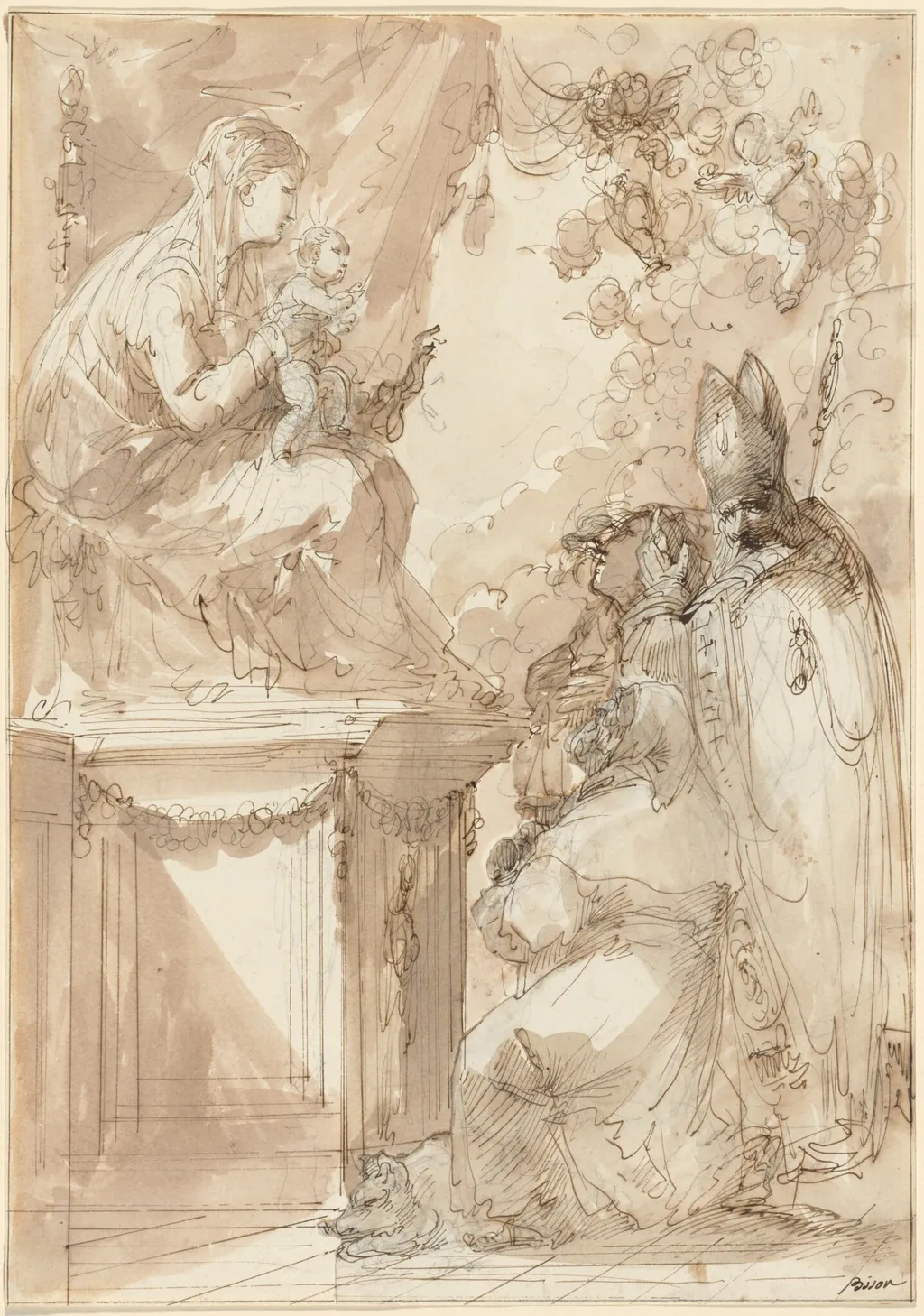 The Virgin and Child Enthroned, Adored by Saints, by Giuseppe Bernardino Bison, ink, 1794