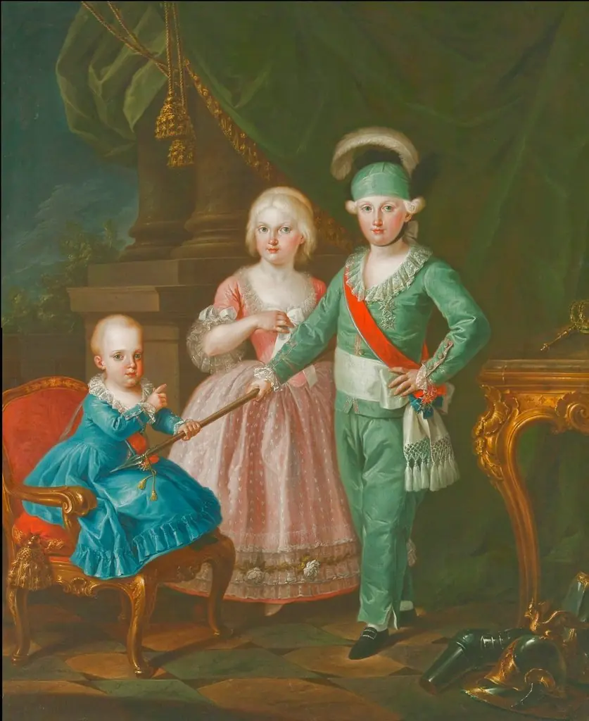 I figli di Carlo di Borbone: Carlo, Maria Luisa, Francesco Saverio, by Giuseppe Bonito
