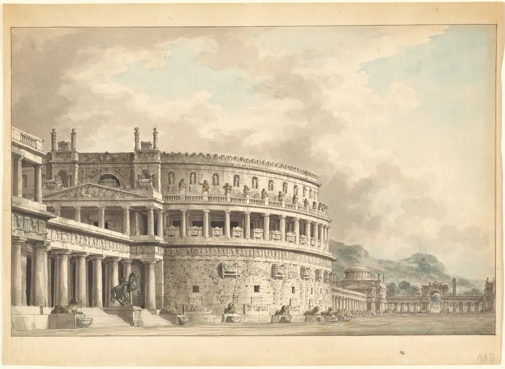 Architectural Fantasy of a Magnificent Ancient Mausoleum, by Giuseppe Borsato, graphite, 1818