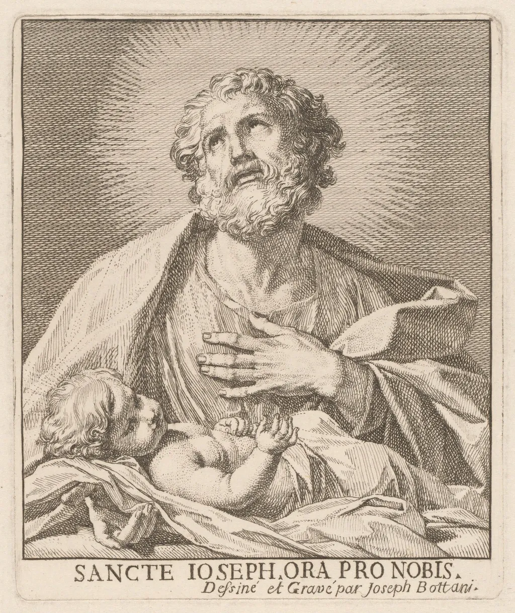 Saint Joseph and the Infant Jesus, by Giuseppe Bottani, ink, 1701