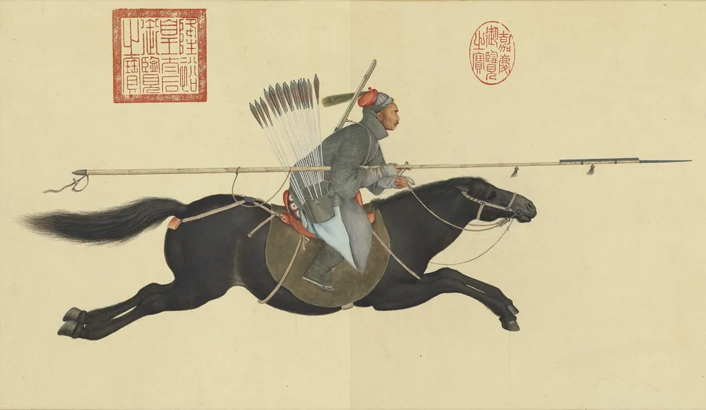 Ayusi Sweeping Bandits with a Lance, by Giuseppe Castiglione, unspecified, 1755