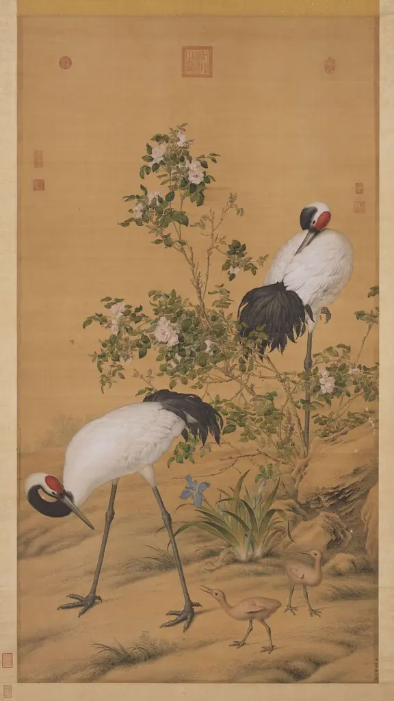 Pair of Cranes in the Shade of Flowers, by Giuseppe Castiglione