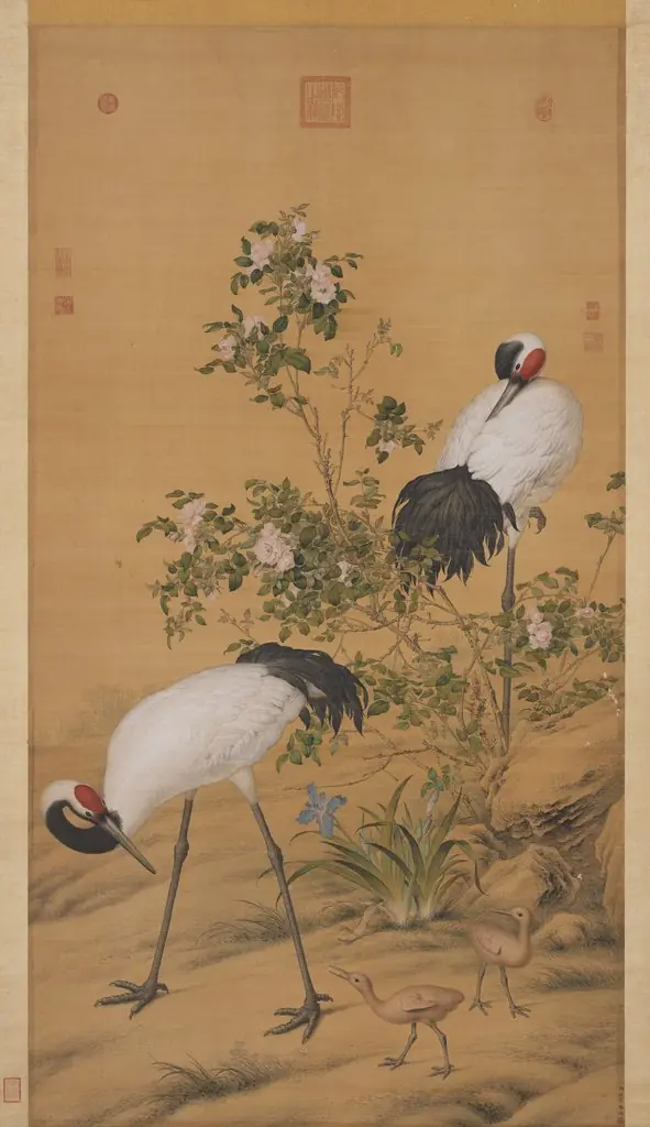 Pair of Cranes in the Shade of Flowers, by Giuseppe Castiglione