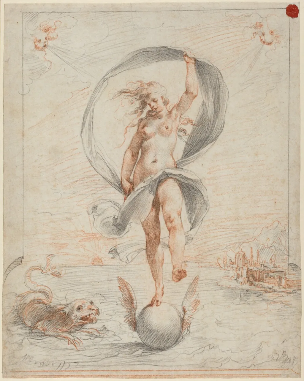 Allegorical Figure, by Giuseppe Cesari, chalk, 1588