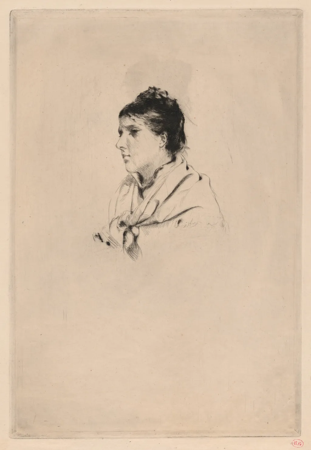 Bust of an Italian Woman, by Giuseppe De Nittis, ink, 1878