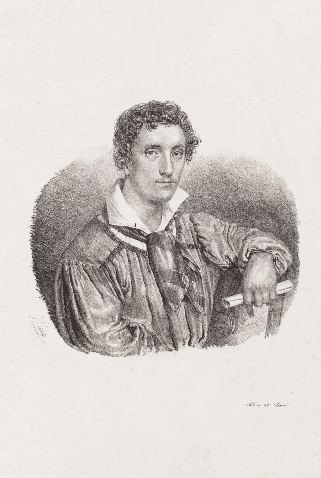 Self-Portrait, by Giuseppe Elena, ink, 1824