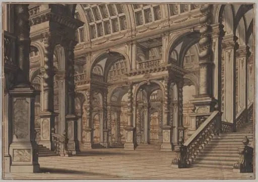 Monumental Vaulted Hall with Staircase, by Giuseppe Galli Bibiena