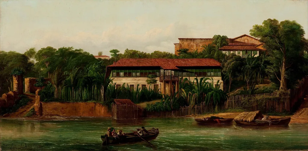 Residence on the Banks of the Anil River, by Giuseppe Leone Righini, oil, 1862