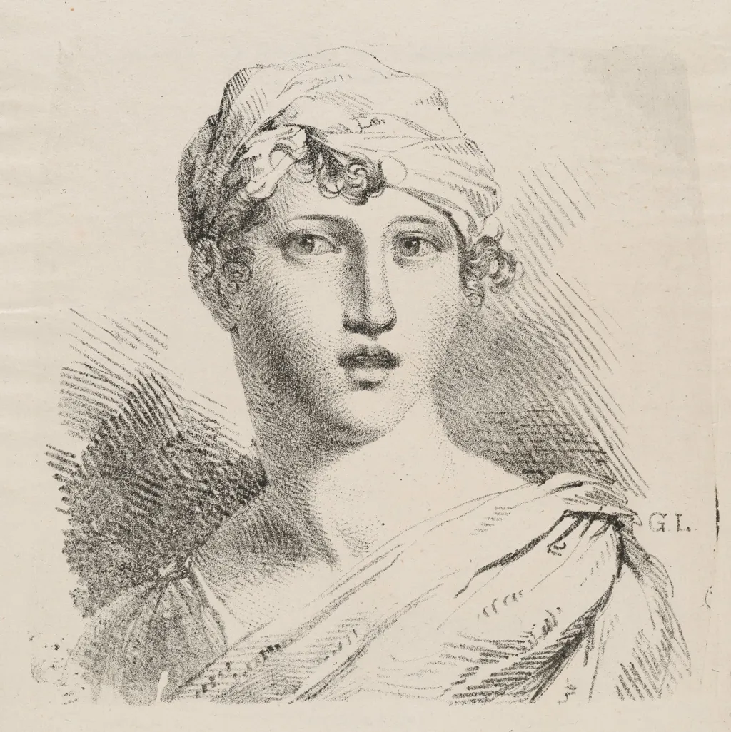 Bust of a Young Woman with a Turban, by Giuseppe Longhi, ink, 1810