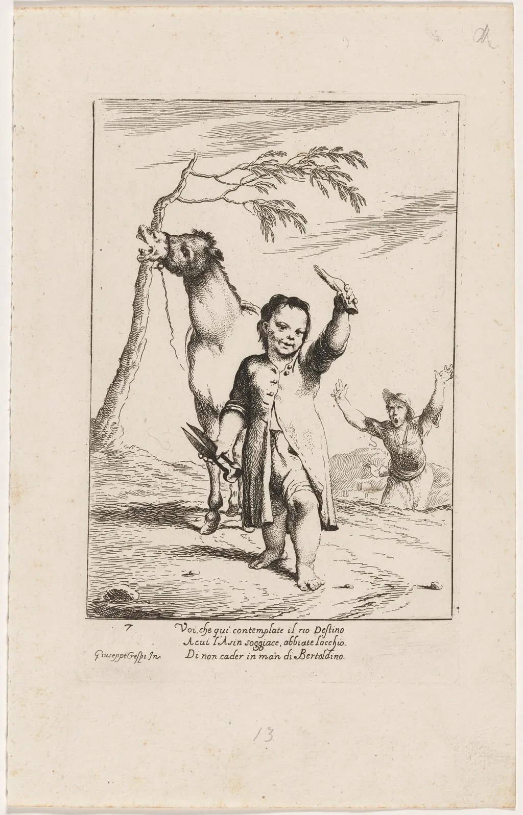 Bertoldino Cutting Off the Donkey's Ears, by Giuseppe Maria Crespi, ink, 1712