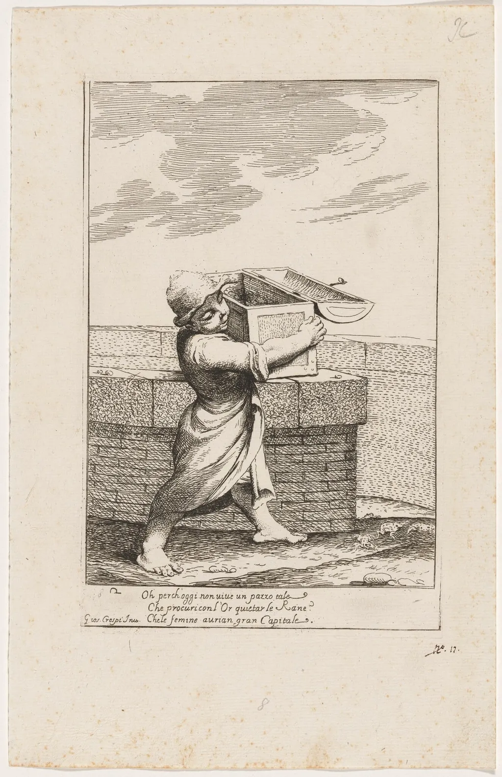 Bertoldino Enraged by the Croaking Frogs, by Giuseppe Maria Crespi, ink, 1712