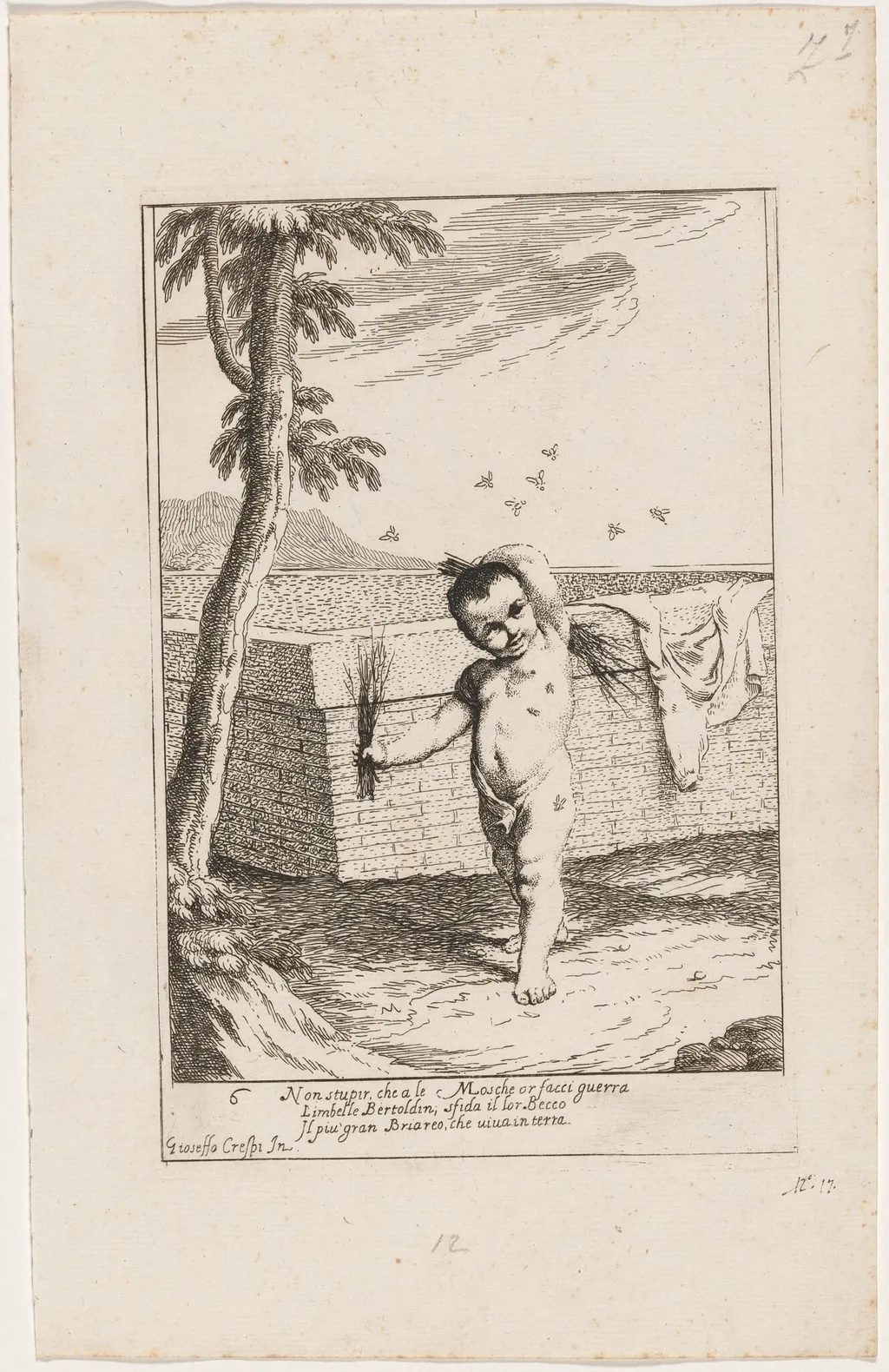 Bertoldino Whipping Himself to Kill Flies, by Giuseppe Maria Crespi, ink, 1712