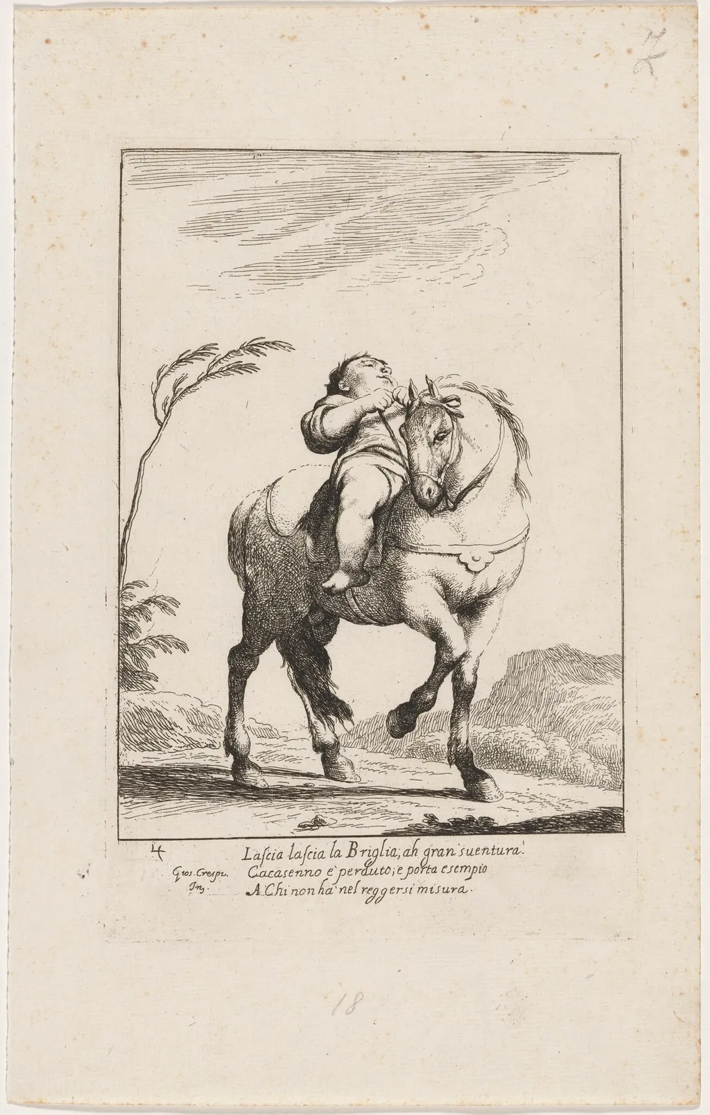 Cacasenno on Horseback, by Giuseppe Maria Crespi, ink, 1712