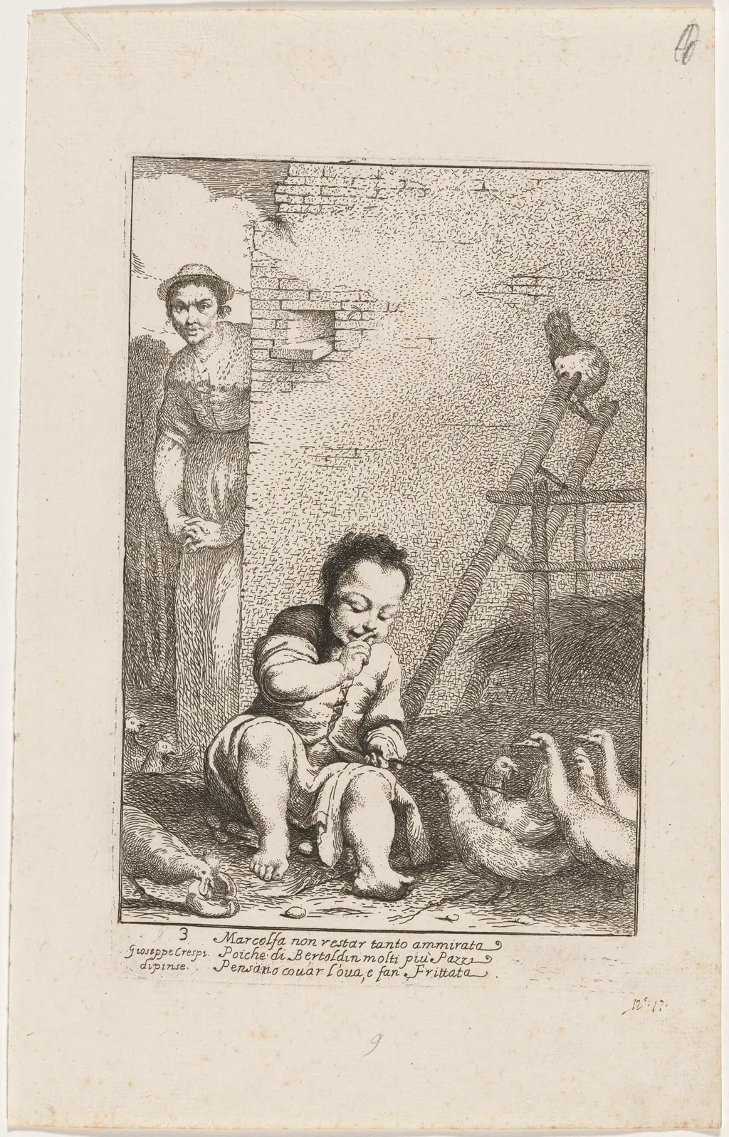Marcolfa Sees Bertoldino Hatching Eggs, by Giuseppe Maria Crespi, ink, 1712
