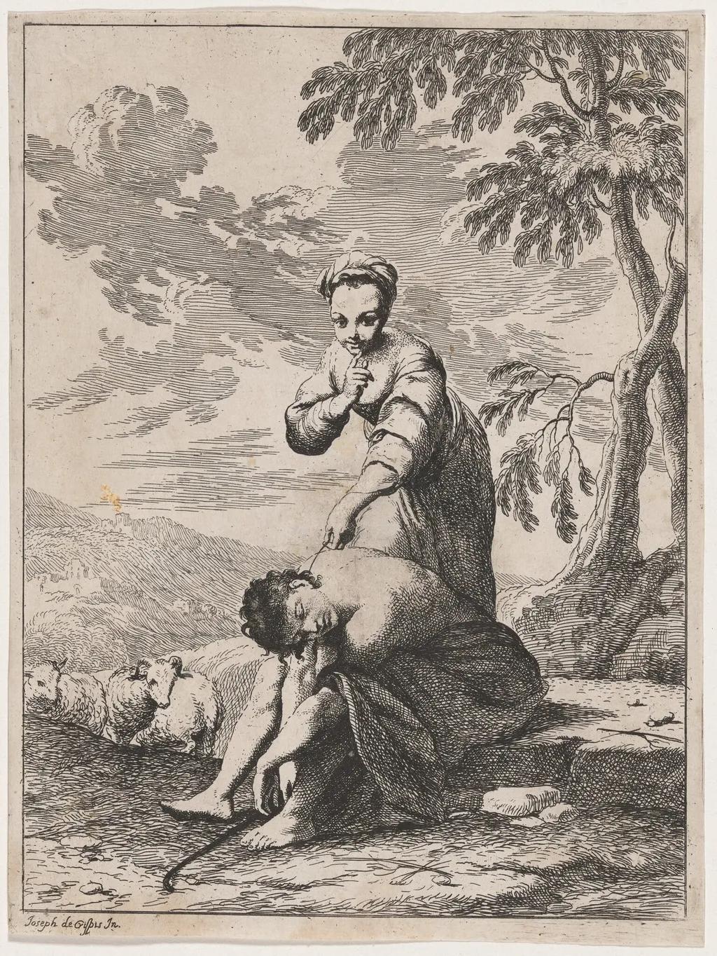 Sleeping Shepherd Tickled by a Shepherdess, by Giuseppe Maria Crespi, ink, 1736
