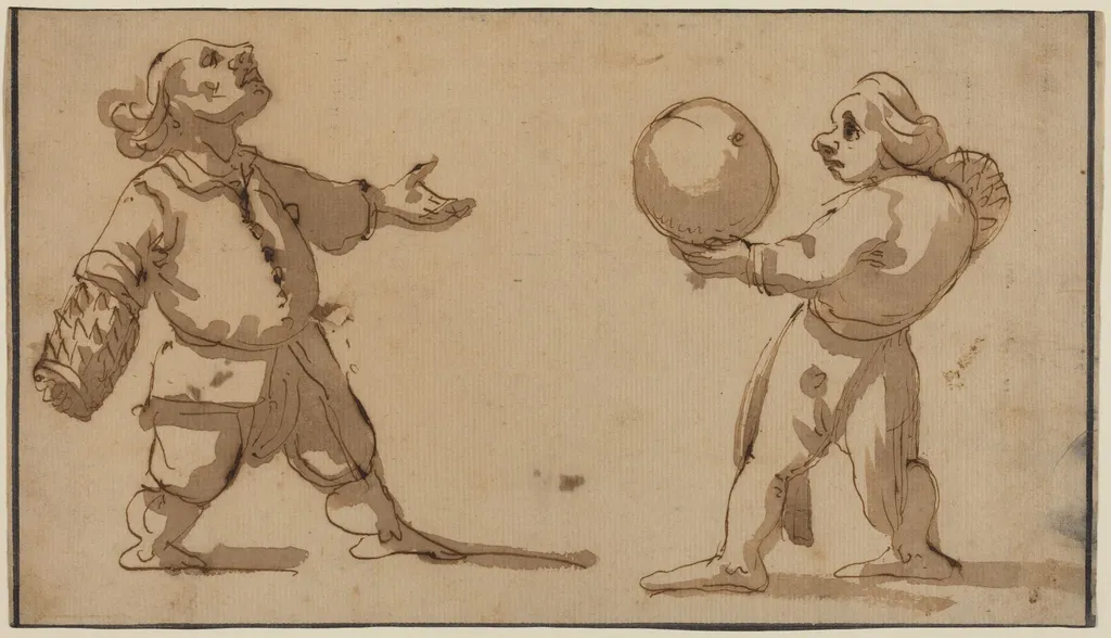 A Caricature with Ball Players, by Giuseppe Maria Mitelli, ink, 1676