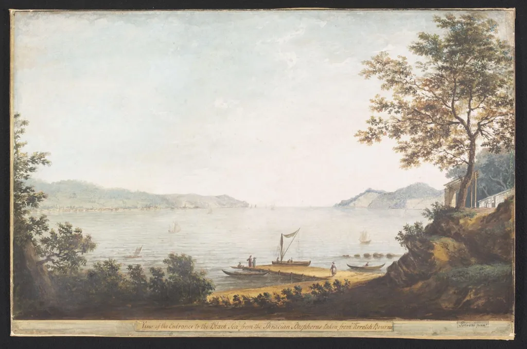 View of the Entrance to the Black Sea from the Thracian Bosphorus taken from Keretch Bournu, by Giuseppe Maria Terreni Terreni, watercolor, 1739