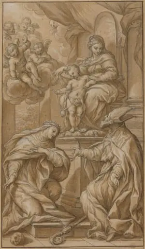 The Madonna and Child Enthroned, Adored by Two Saints, by Giuseppe Nicola Nasini
