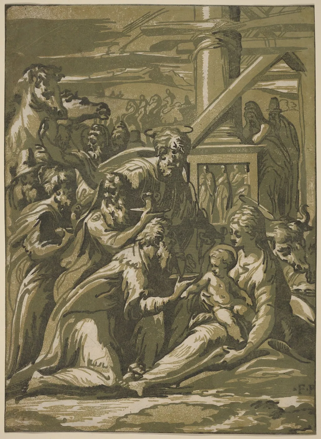 The Adoration of the Magi, by Giuseppe Nicolo Vicentino, ink, 1515