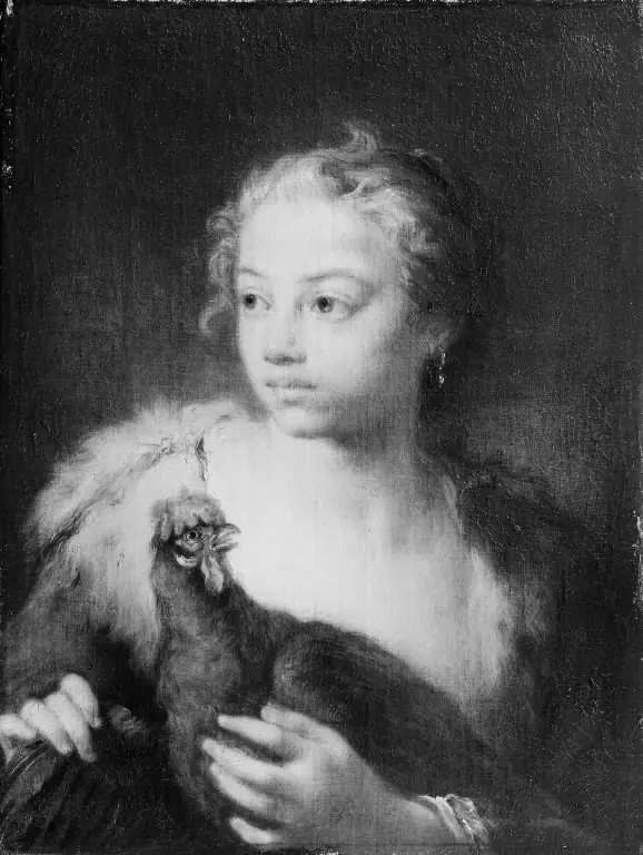 A Girl with a Chicken, by Giuseppe Nogari