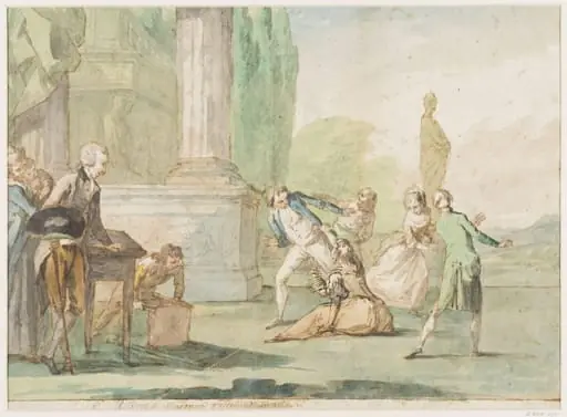 Group of youths and girls playing an unidentified game, by Giuseppe Piattoli