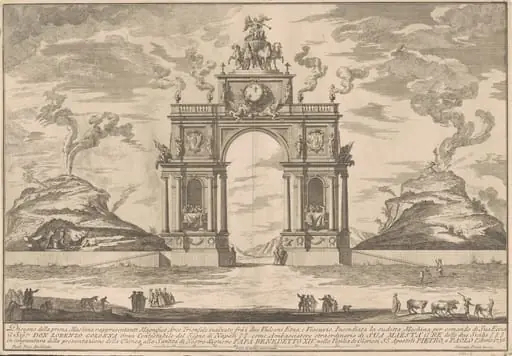 The Prima Macchina for the Chinea of 1756: A Triumphal Arch between Mount Etna and Mount Vesuvius, by Giuseppe Pozzi