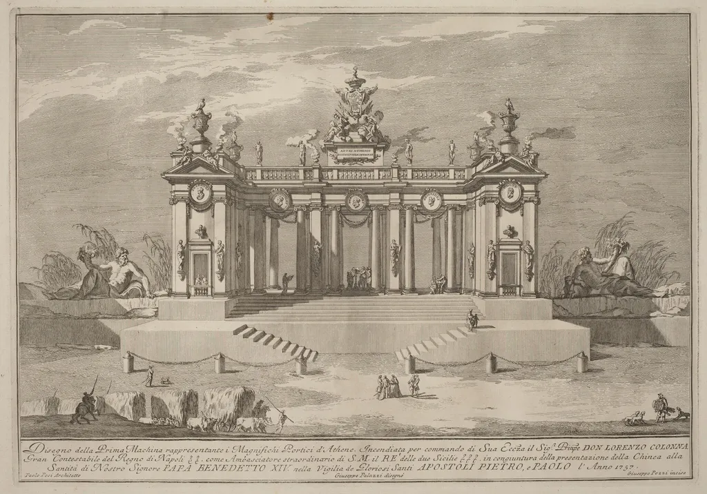 The Prima Macchina for the Chinea of 1757: The Colonnade of the Athenian Lyceum, by Giuseppe Pozzi, ink, 1757