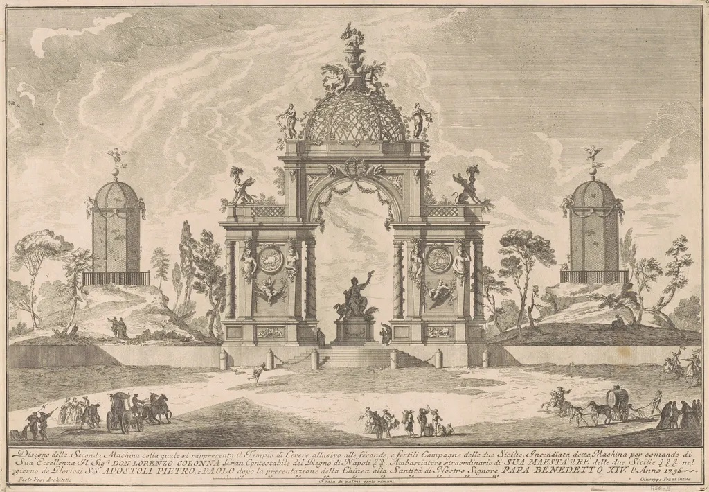 The Seconda Macchina for the Chinea of 1756: The Temple of Ceres, by Giuseppe Pozzi, ink, 1756