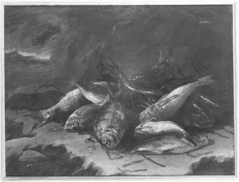 Fischstillleben, by Giuseppe Recco, unspecified, 1664