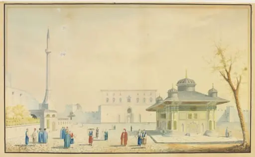 The Bab-i Hümayün or Imperial Gate of Topkapi Sarayi, with the Fountain of Sultan Ahmet III, by Giuseppe Schranz
