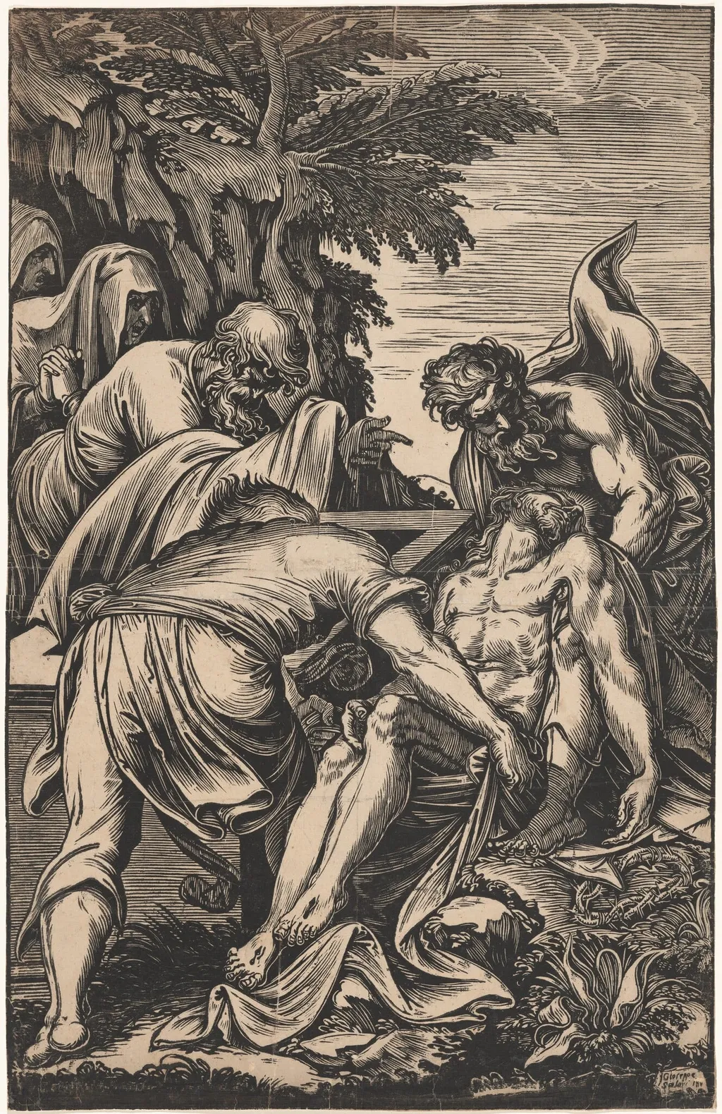 The Entombment, by Giuseppe Scolari, ink, 1600
