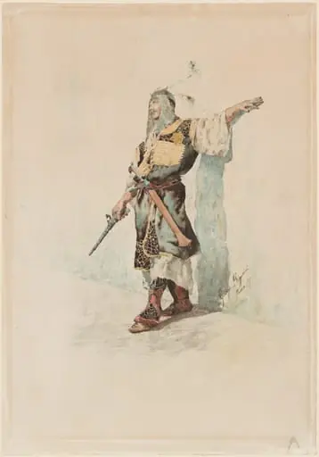 A Moorish Soldier before a Sunlit Wall, by Giuseppe Signorini