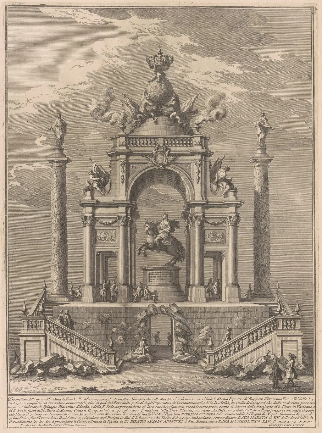 The Prima Macchina for the Chinea of 1751: Triumphal Arch for Roger I of Sicily, by Giuseppe Vasi, ink, 1751