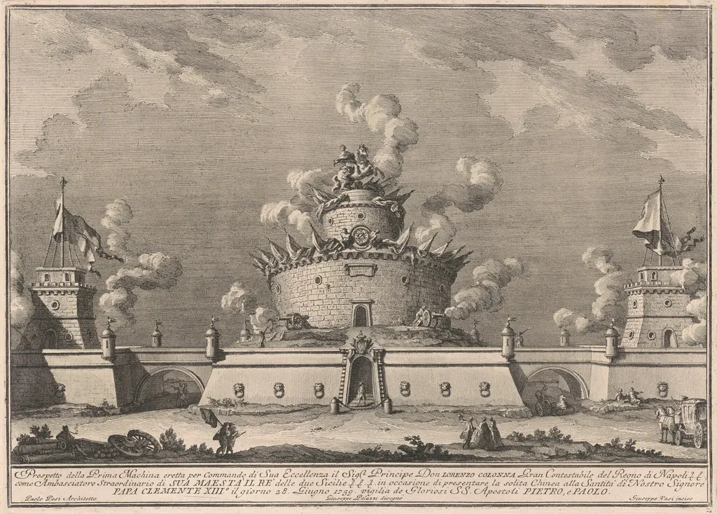The Prima Macchina for the Chinea of 1759: A Fortress, by Giuseppe Vasi, ink, 1759