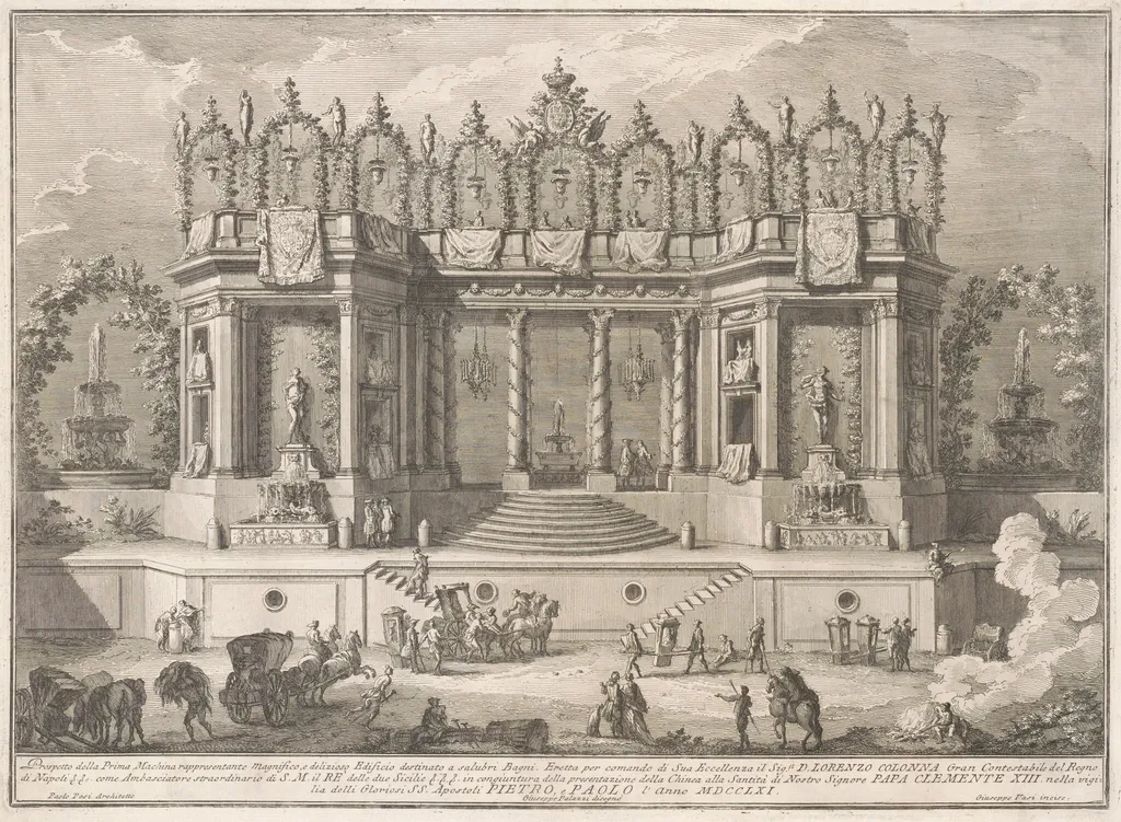 The Prima Macchina for the Chinea of 1761: The Salubrious Baths, by Giuseppe Vasi, ink, 1761