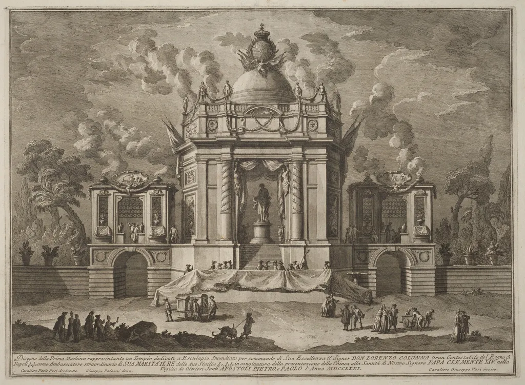 The Prima Macchina for the Chinea of 1771: The Temple of Asclepius, by Giuseppe Vasi, ink, 1771