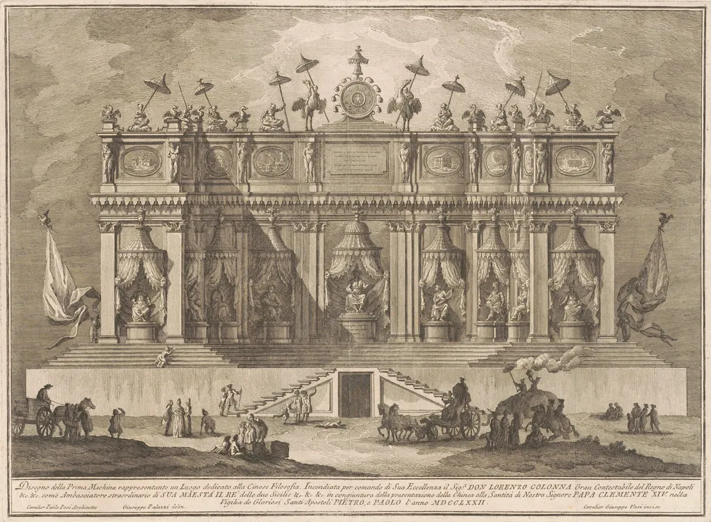 The Prima Macchina for the Chinea of 1772: A Building Dedicated to Chinese Philosophy, by Giuseppe Vasi, ink, 1772