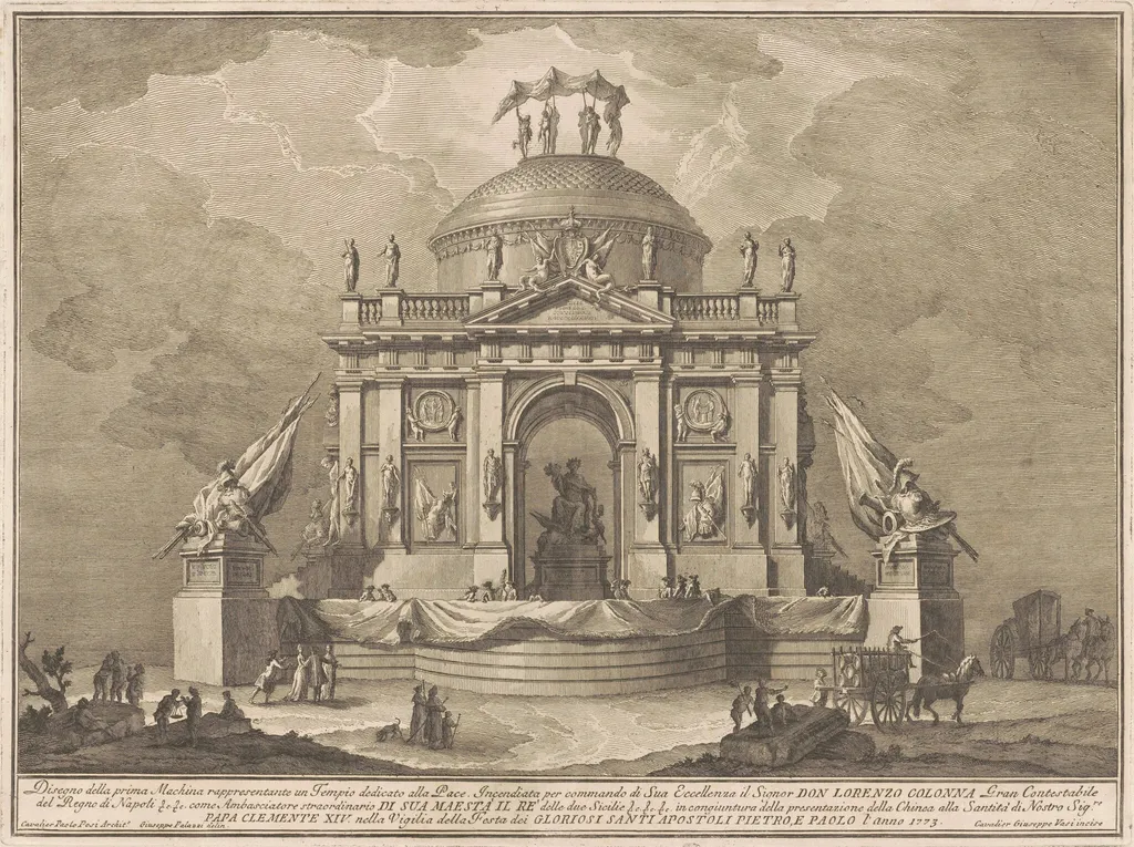 The Prima Macchina for the Chinea of 1773: The Temple of Peace, by Giuseppe Vasi, ink, 1773