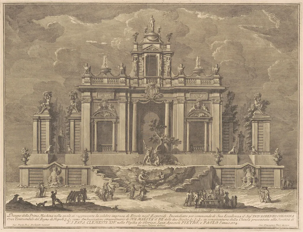 The Prima Macchina for the Chinea of 1774: Hercules and the Dragon in the Garden of the Hesperides, by Giuseppe Vasi, ink, 1774
