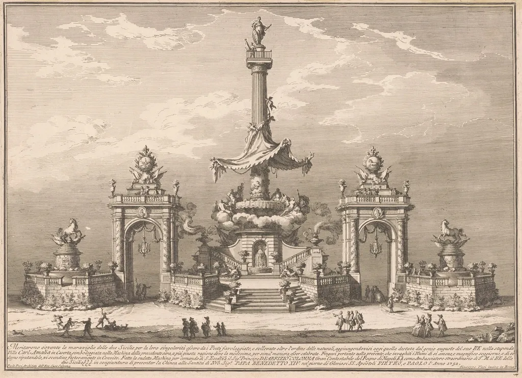 The Seconda Macchina for the Chinea of 1752: The Banquet of the Gods in Villa Carl'Amalia in Caserta, by Giuseppe Vasi, ink, 1752
