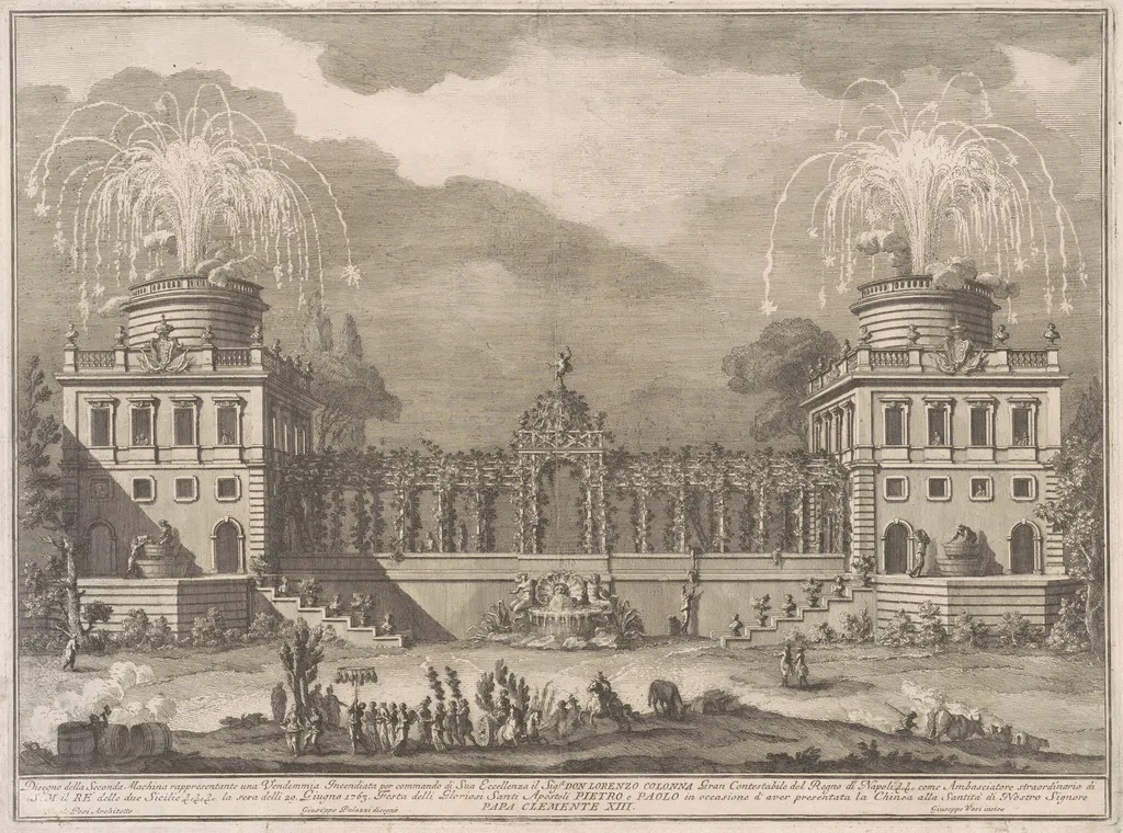 The Seconda Macchina for the Chinea of 1763: The Grape Harvest, by Giuseppe Vasi, ink, 1763