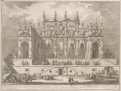 The Seconda Macchina for the Chinea of 1764: A Magnificent Gallery Illuminated at Night, by Giuseppe Vasi