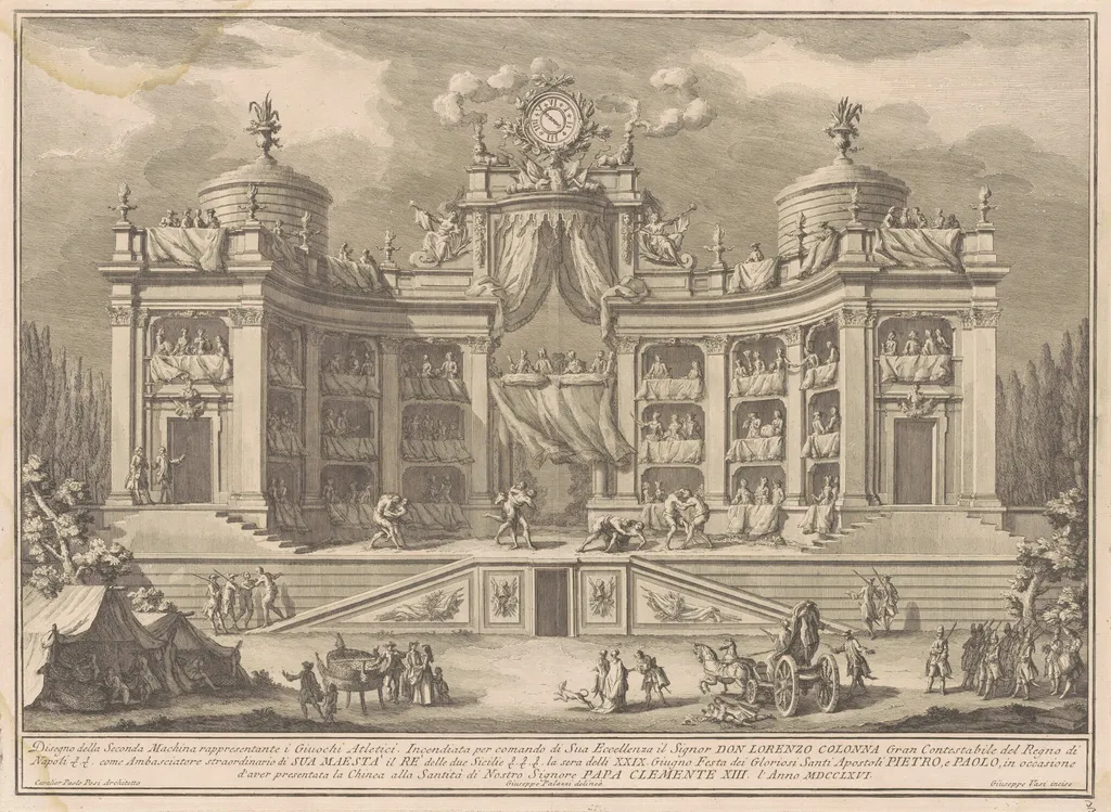 The Seconda Macchina for the Chinea of 1766: A Theater for Athletic Games, by Giuseppe Vasi, ink, 1766