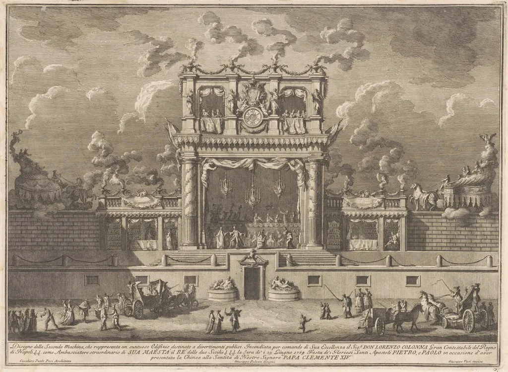 The Seconda Macchina for the Chinea of 1769: A Building for Public Entertainment, by Giuseppe Vasi, ink, 1769