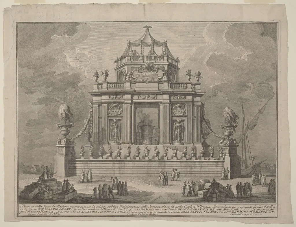 The Seconda Macchina for the Chinea of 1773: The Preparation of Theriac in Venice, by Giuseppe Vasi, ink, 1773