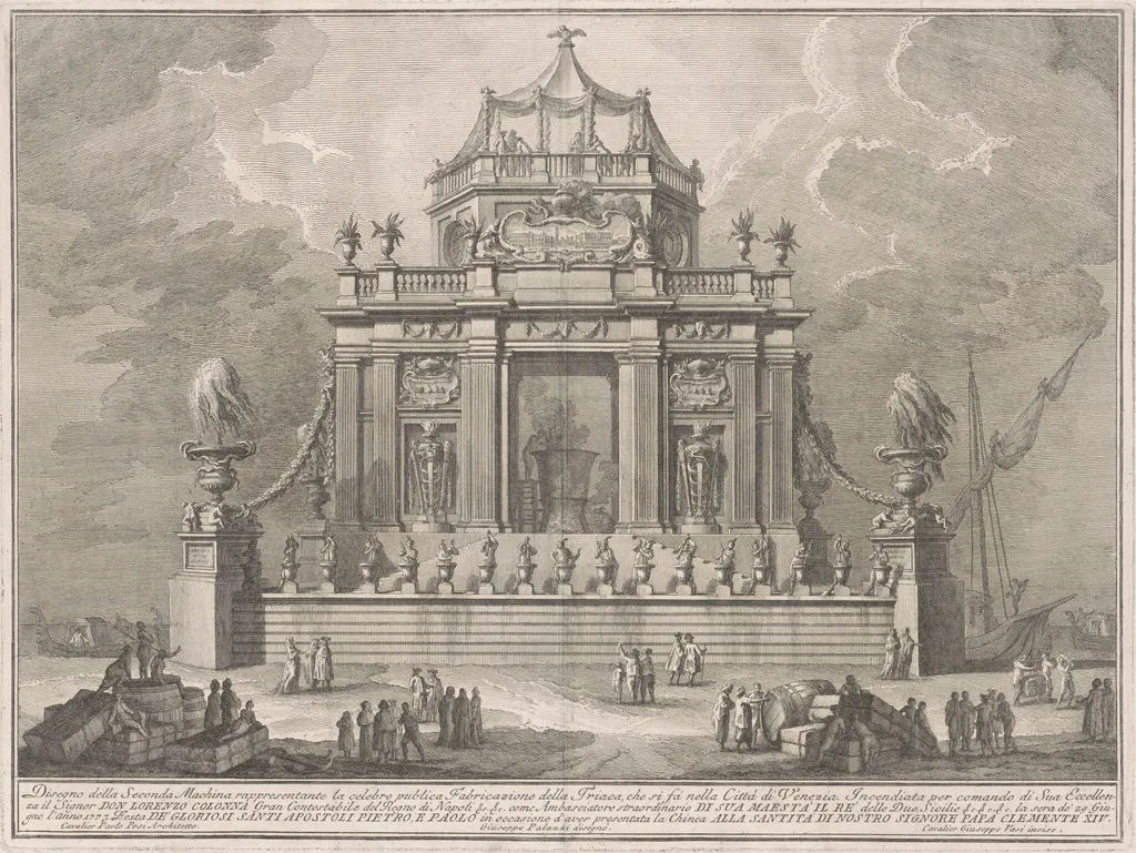The Seconda Macchina for the Chinea of 1773: The Preparation of Theriac in Venice, by Giuseppe Vasi, ink, 1773