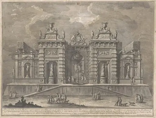 The Seconda Macchina for the Chinea of 1774: A Villa with Ancient Monuments and a Game of "Giostra", by Giuseppe Vasi